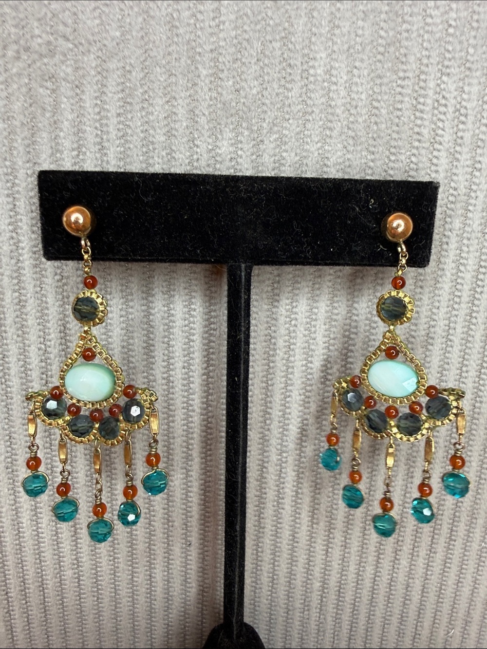 Boho Gold-Tone Multi-Color Chandelier Earrings